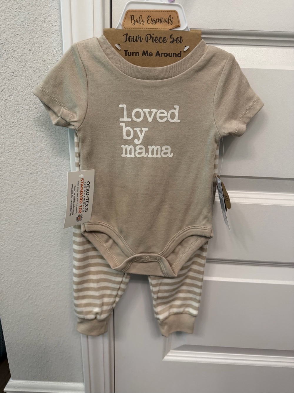 Loved By Mama Neutral Baby Bodysuit & Striped Pants Set